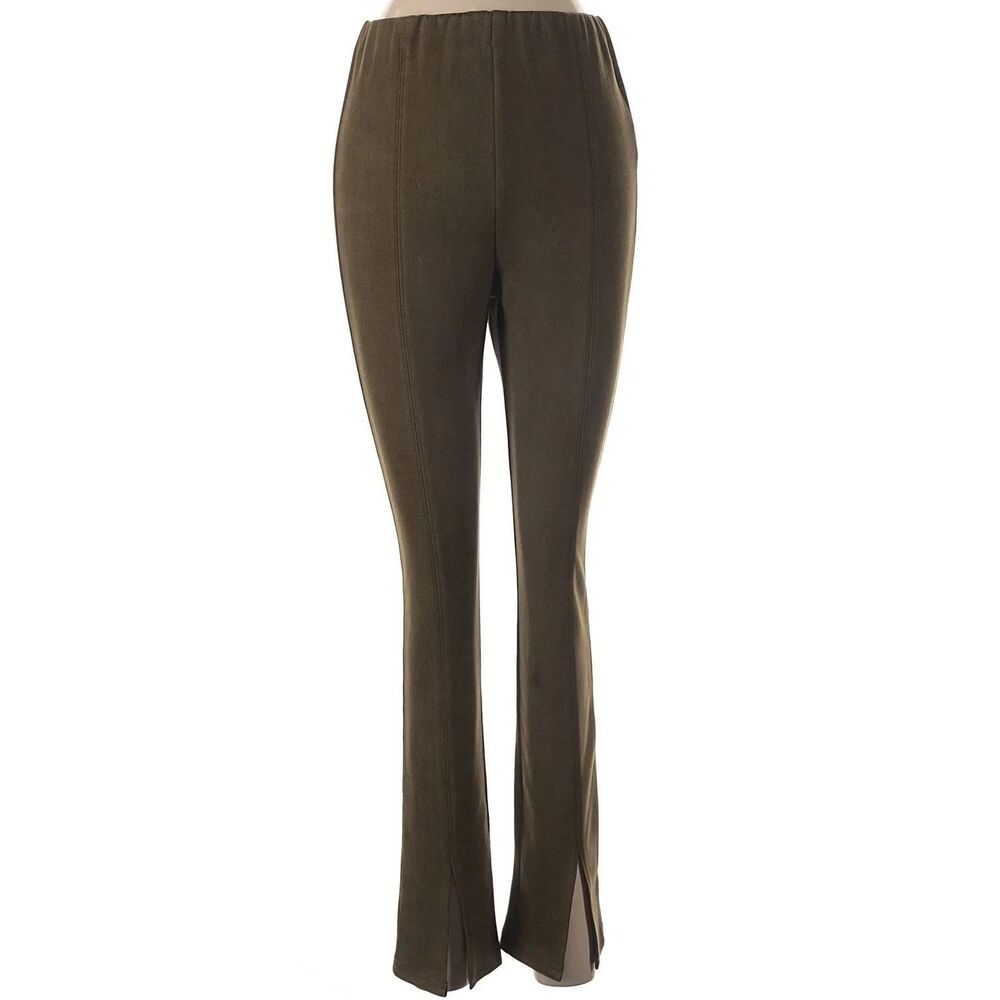 NWT Avec Les Filles Brown Sueded Pull-on Bootcut Split Hem Bootleg Trousers Sz S